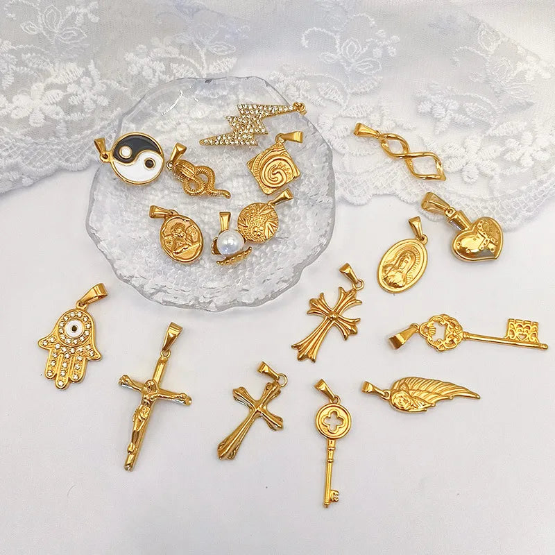 1 Piece 15.5*22.3mm 15*17.5mm 304 Stainless Steel 24K Gold Plated Human Cross Pendant