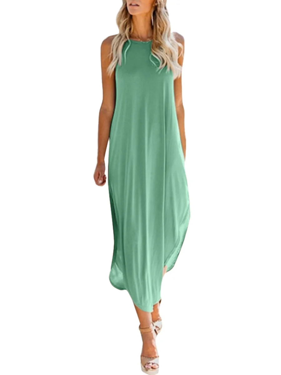 Solid Color Sleeveless Irregular Hem Maxi Dress