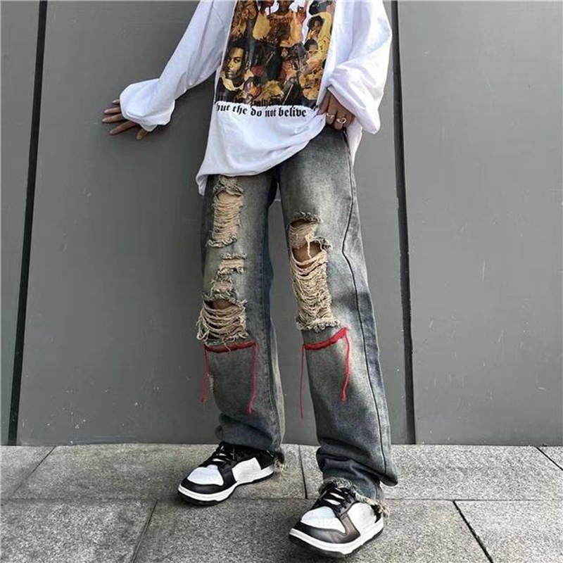 Men's American Retro High Street Ins Trendy Ripped Jeans - SOPULA