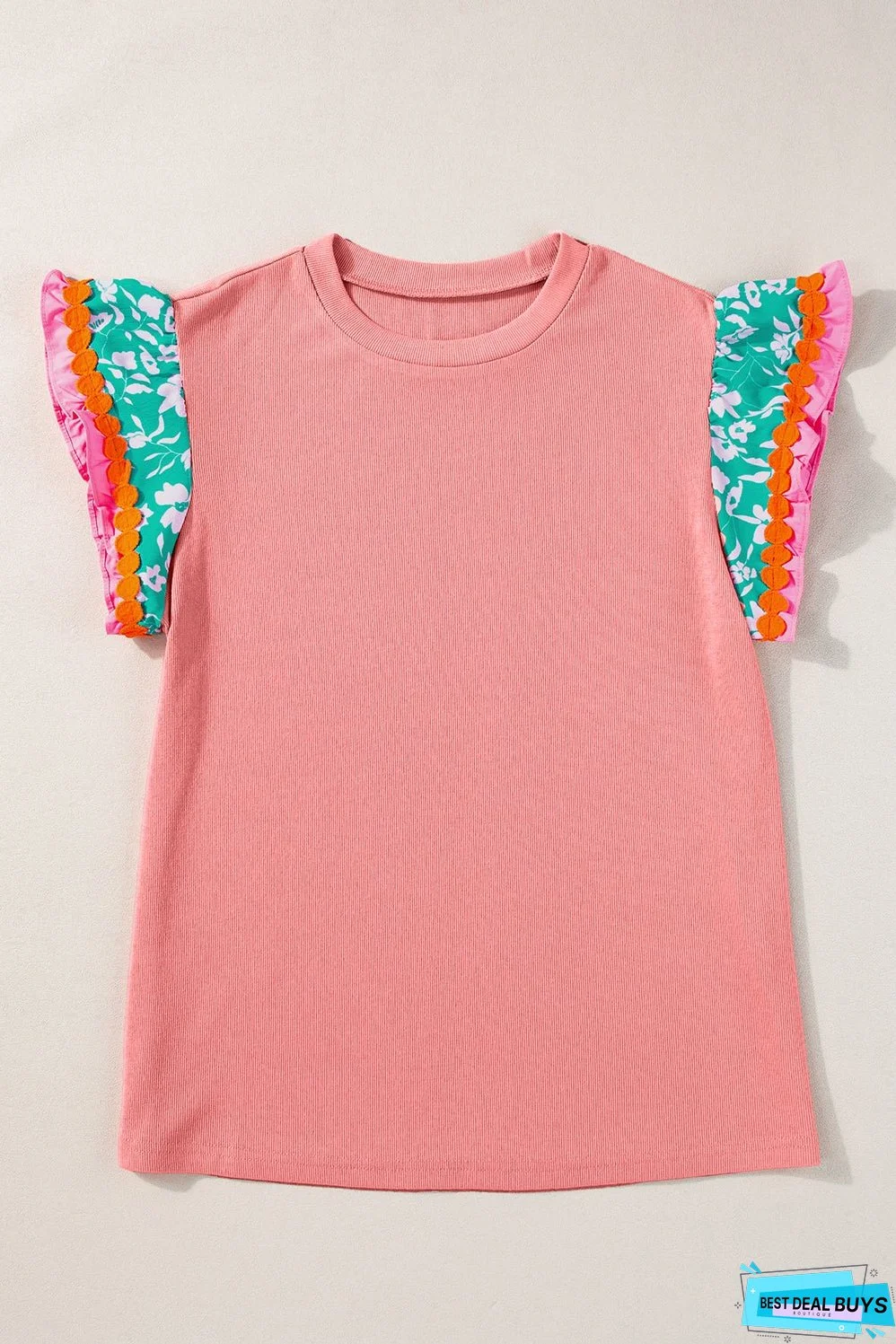 Contrast Ricrac Floral Sleeve Top