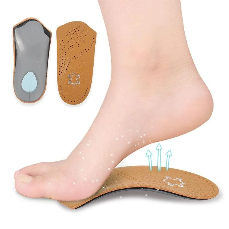 2 Pairs Cow Leather Arch Half Insole Flat Arch Support O-Leg Corrective Insole,Size:  45/46