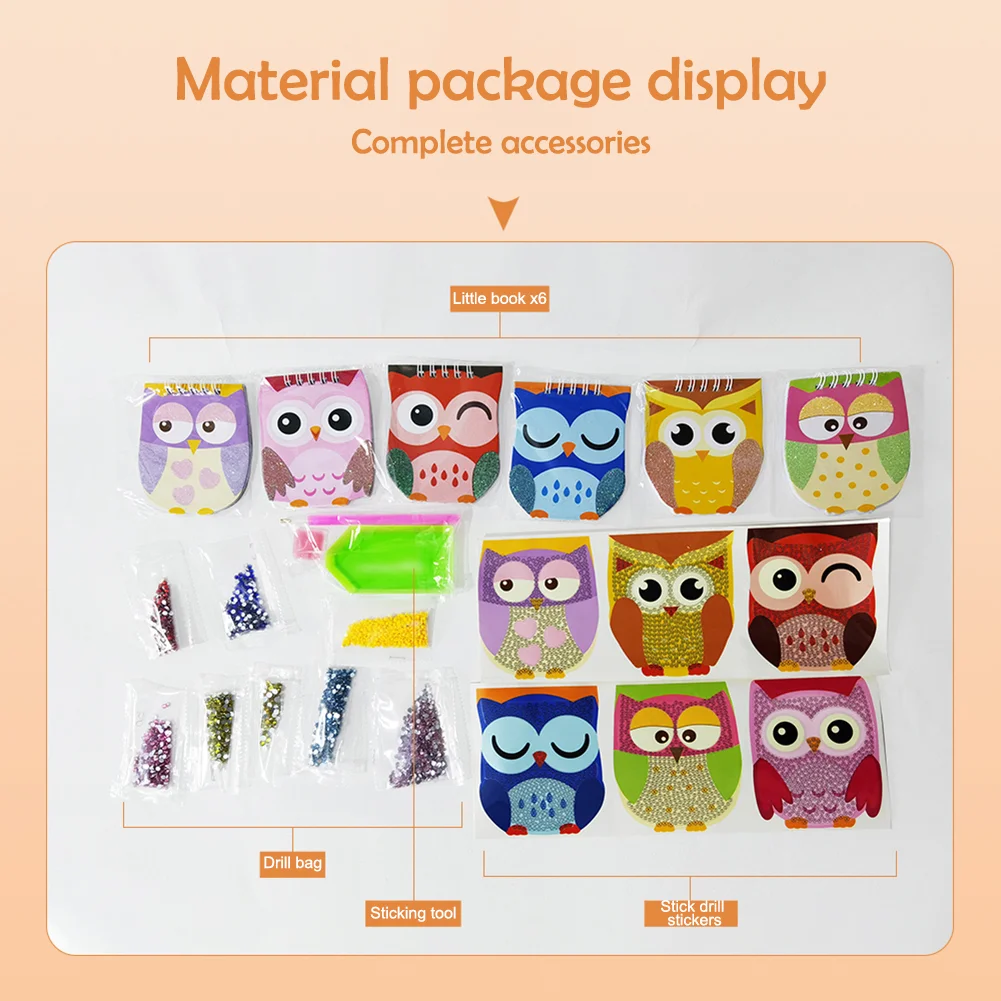 6pcs Diamond Painting Notebook Set DIY Book Children Gift (Owl)