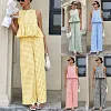 Women's Elegant Casual Sleeveless Ruffle Hem Top High-Waisted Pants Suits