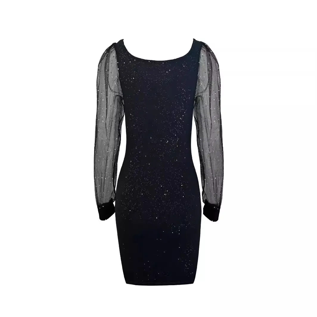Churchf Churchf New Temperament Elegant Sexy V Collar Gauze Sleeve Evening Dress Perm Gold Wrapped Buttock Women's Dress