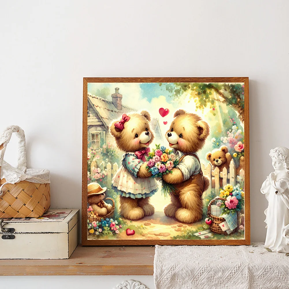 Diamond Painting - Full Round Drill - Rose Heart Bear(Canvas|30*30cm)