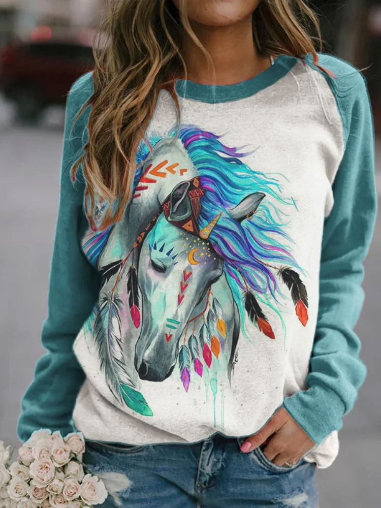 Indian Horse Contrast Color Sweatshirt
