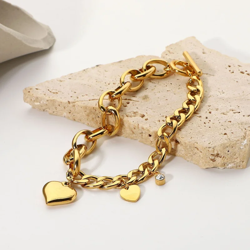 OT Buckle 18K Gold Plated Zircon Heart Bracelet