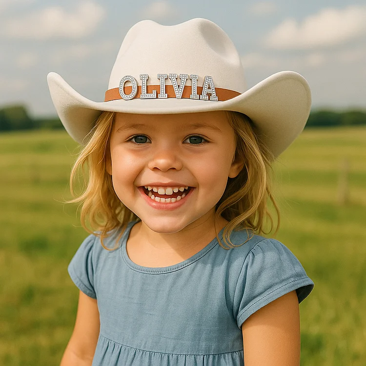 Custom Toddler Cowboy Hat for Kids, Personalized Rhinestone Cowgirl Hat for Girls Boys, Sparkly Cowboy Hat for Women Men
