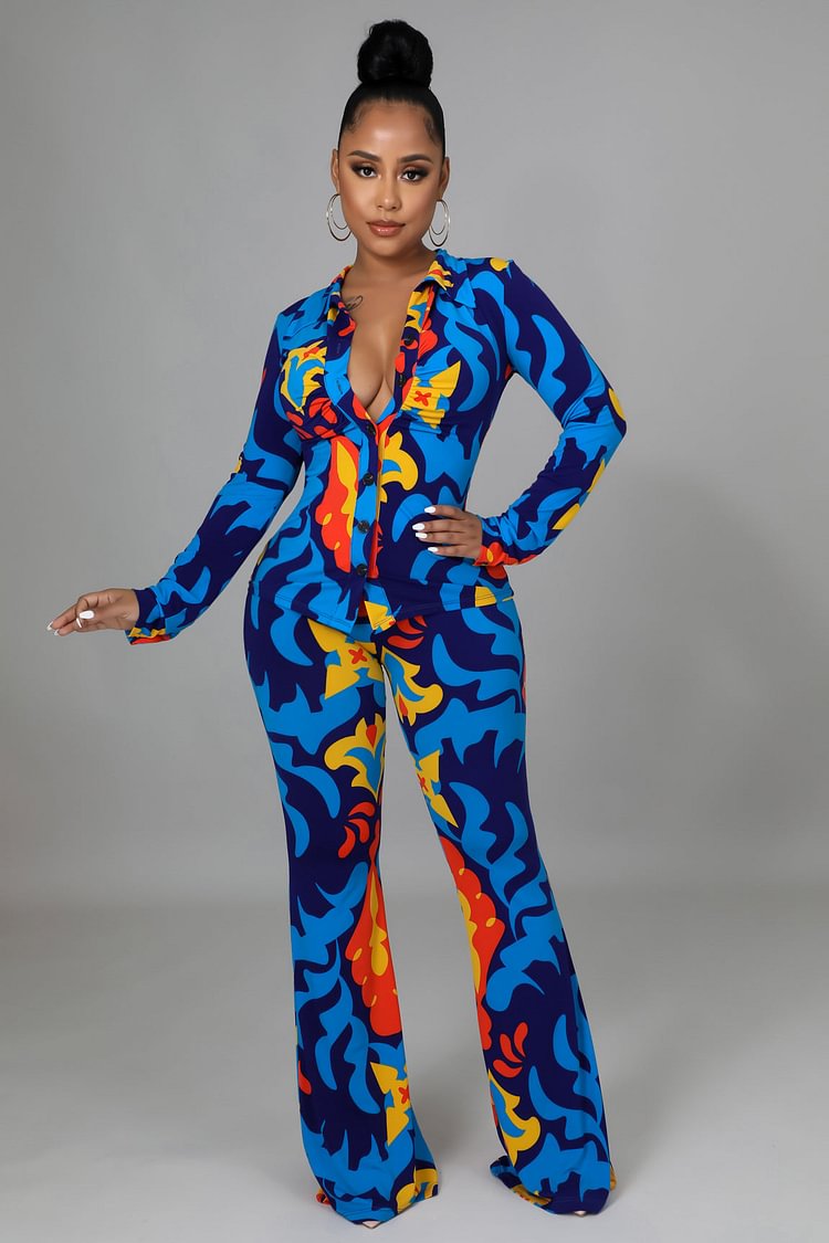 Long Sleeve Printed Two Piece Pant Set