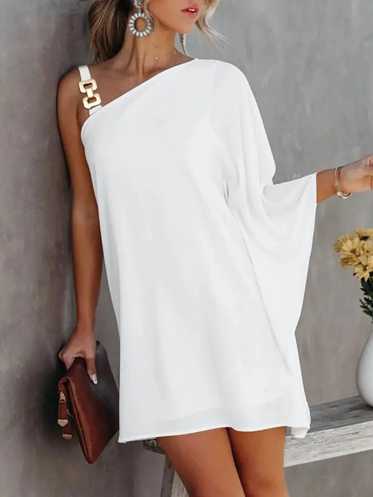 uveng Strap Asymmetrical Neck Casual Dress