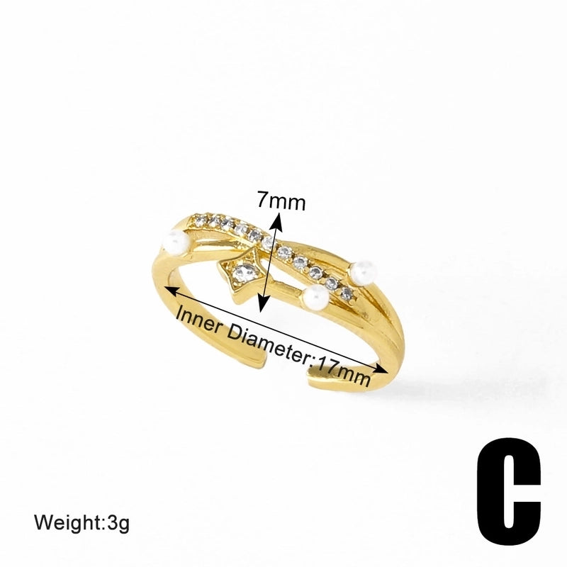 Copper 18K Gold Plated Plating Inlay Irregular Pearl Zircon Open Rings