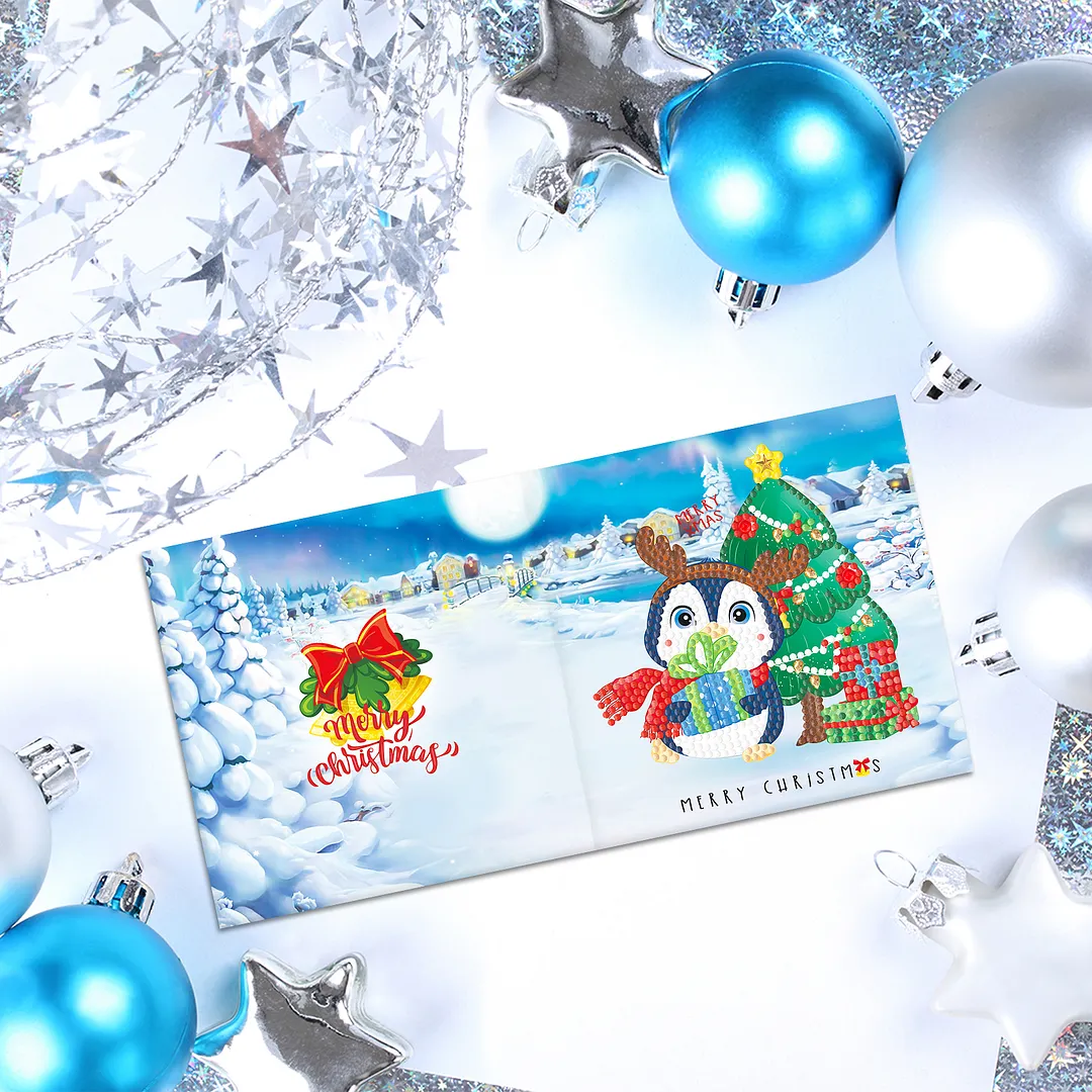 8PCS Winter Cartoon DIY Diamond Painting Greeting Card Kits with Envelopes Diamond Art Greeting Cards Diamond Art Cards Kits for Adults DIY Crafts Family Friend Gifts
