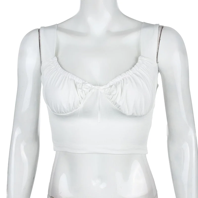 HEYounGIRL Summer Casual Sleeveless Tank Tops Women Milkmaid White Ruched Crop Top Tees Fashion Basic Croptop Streetwear 2021