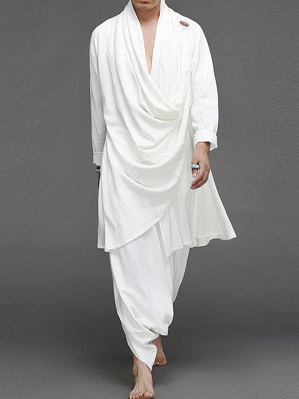 Aonga Mens Retro Loose Cotton Linen Yoga Suits SKUF42974