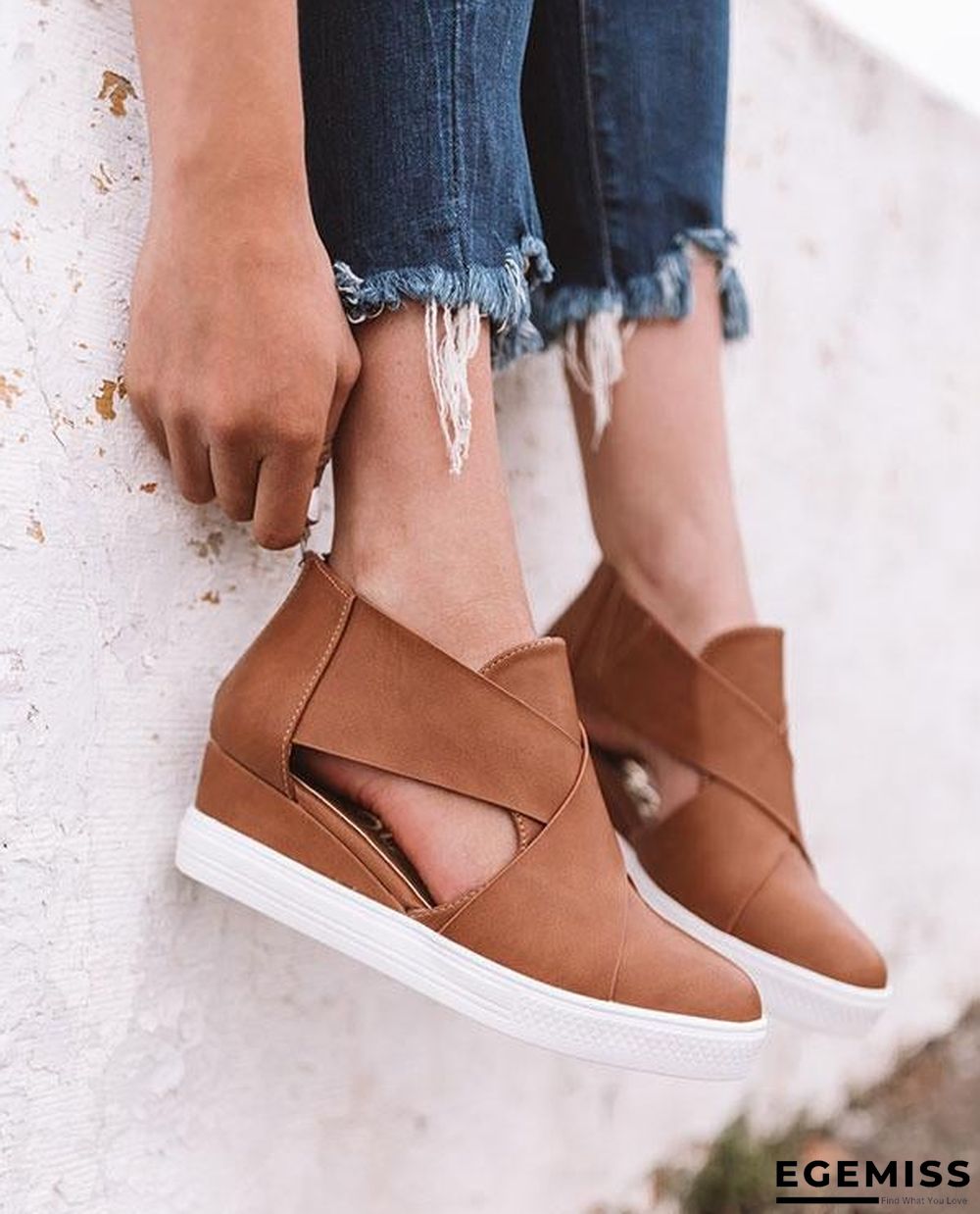 Women Solid High Flats wedges Heel Height Increasing Chunky Platform Vulcanized Sneakers Shoes | EGEMISS