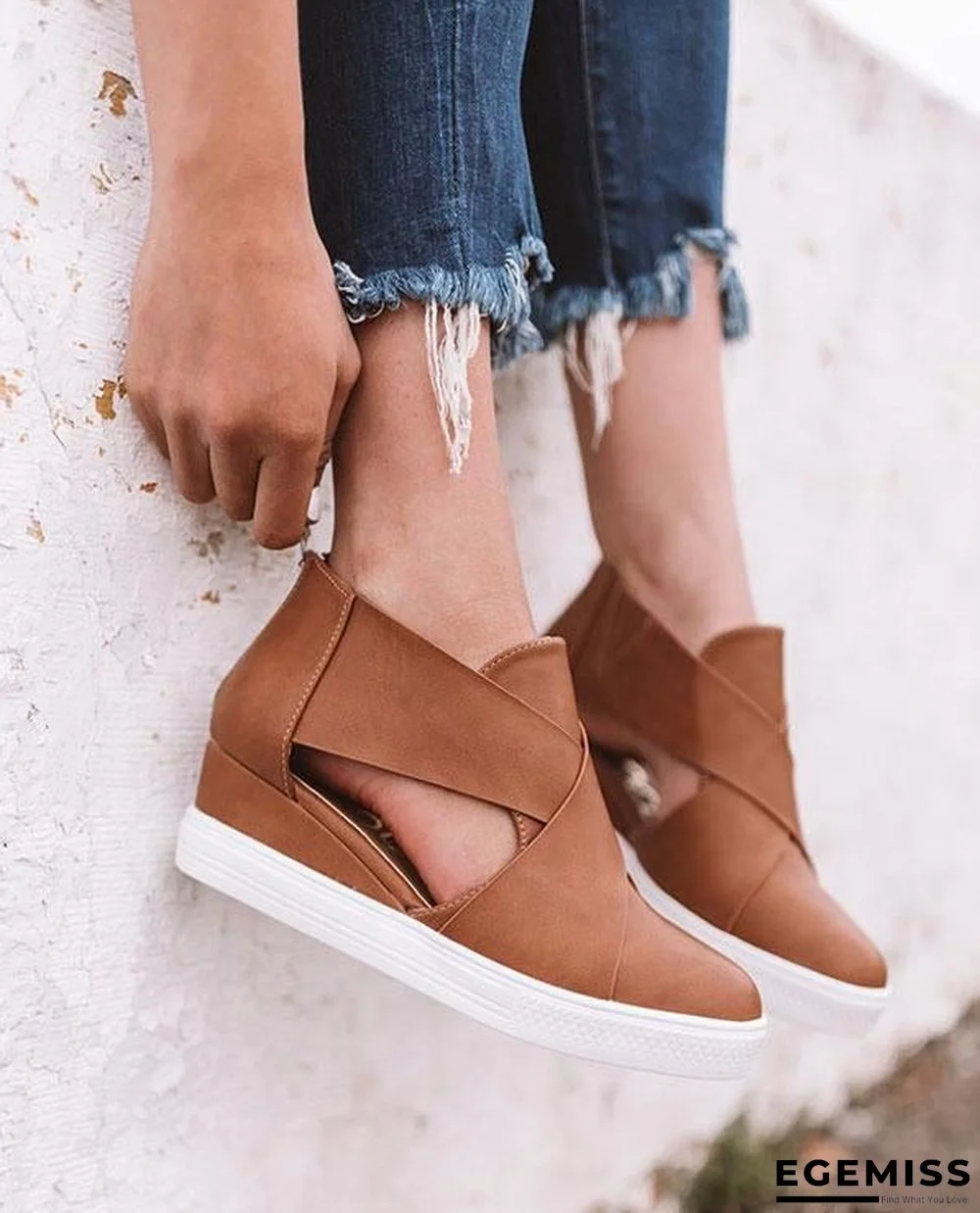 Women Solid High Flats wedges Heel Height Increasing Chunky Platform Vulcanized Sneakers Shoes | EGEMISS