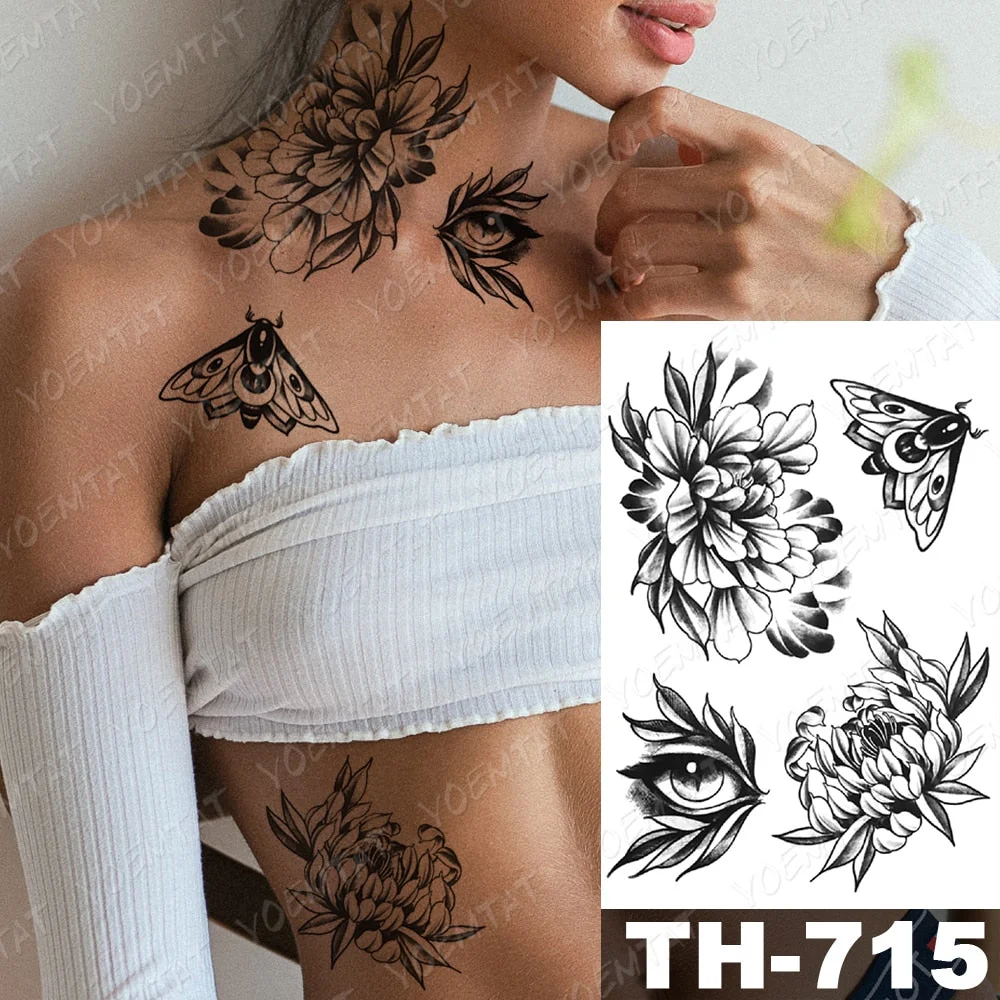 Waterproof Temporary Tattoo Stickers Fox Dragon Wolf Monster Old School Lotus Peony Flash Tatto Women Men Body Art Fake Tattoos