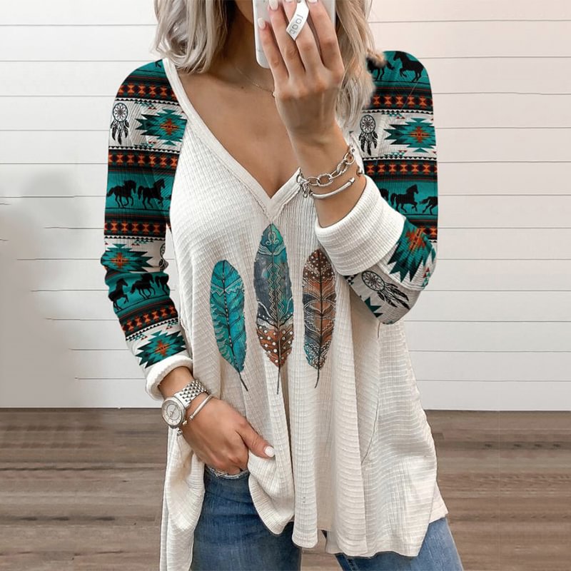 Ethnic Elements Printed Long-Sleeved T-Shirt