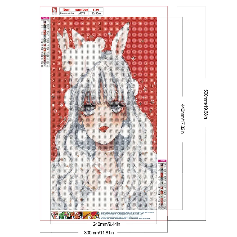 Full Round Diamond Painting 30*50cm - White Hair Bunny Ears Girl
