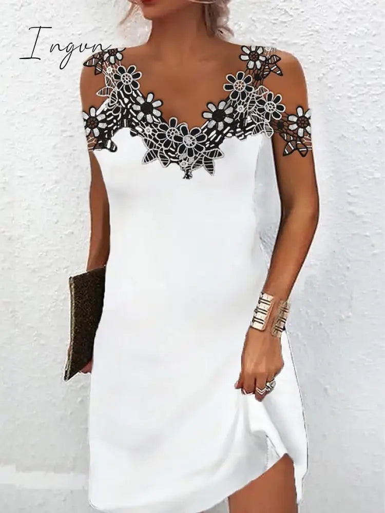 Ingvn - Women’s Casual Dress Summer Plain Lace Strap Mini Fashion Modern Outdoor Street