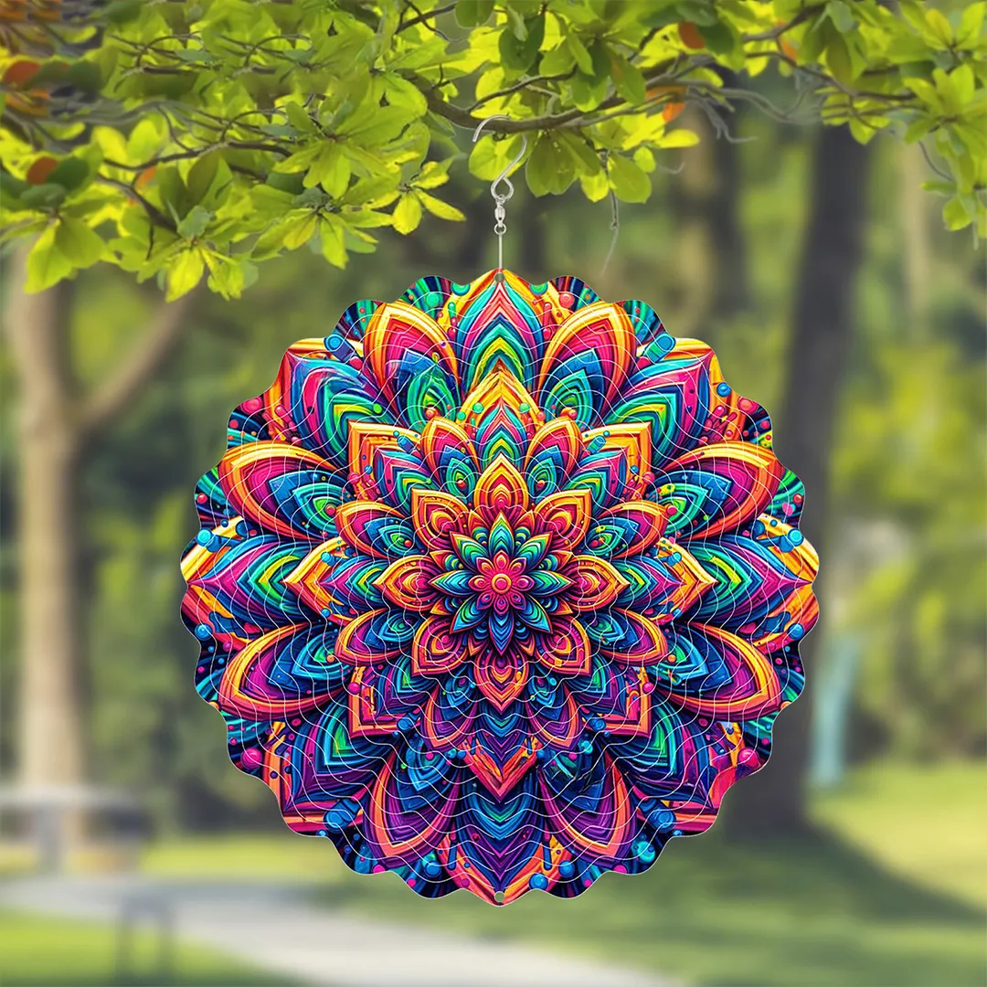 Mandalas Hanging Wind Spinner 360 Degree Rotating 3D Garden Wind Spinners 10-Inch Hanging Wind Catcher Art Gift for Home Garden Halloween Christmas (09)