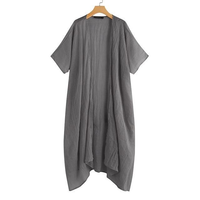 Women Summer Vintage Beach Cover Up Solid Belted Casual Loose Blouse Plus Size Cardigan Kimono Linen