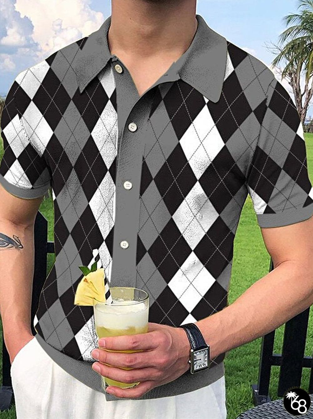 Multicolor fashion casual geometric printed polo shirt | 168DEAL