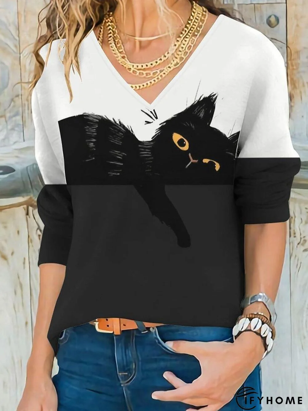 Animal Cat Casual Loose Jersey T-Shirt | IFYHOME