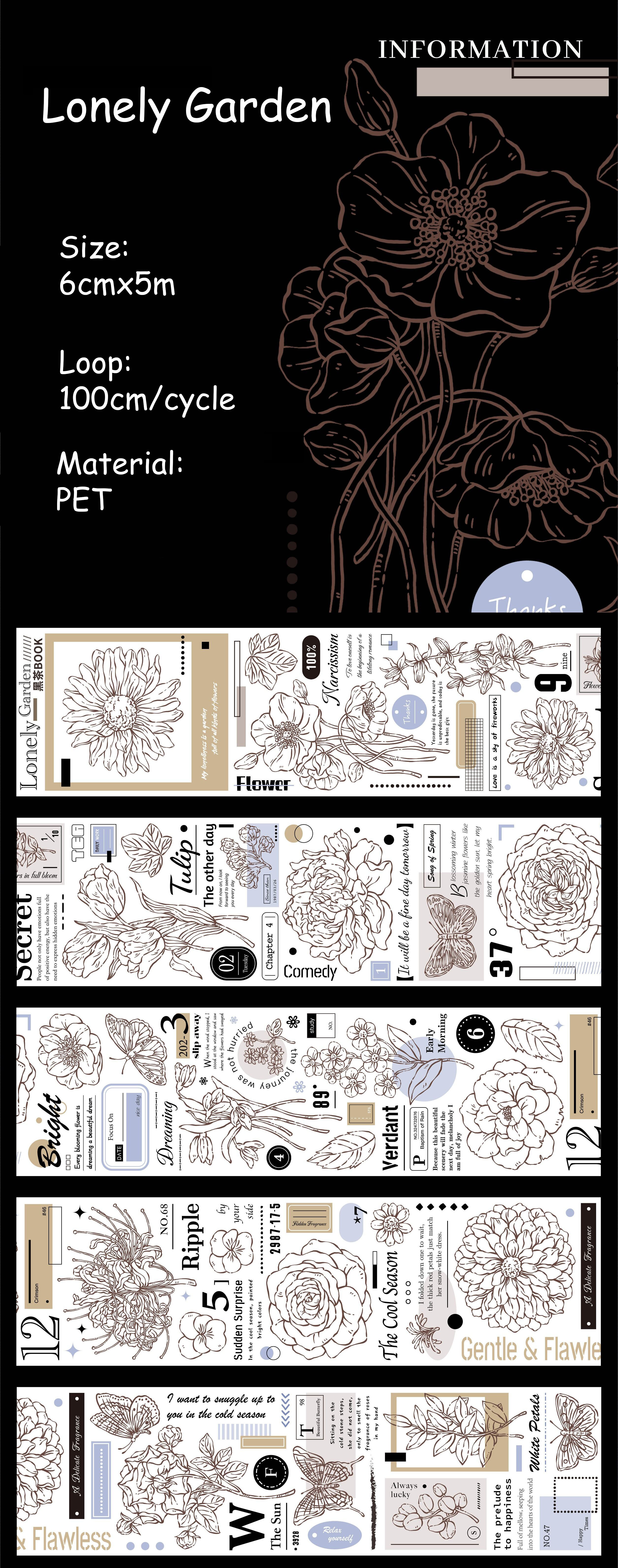 Journalsay Multi-Specification Flower Character Text PET Tape