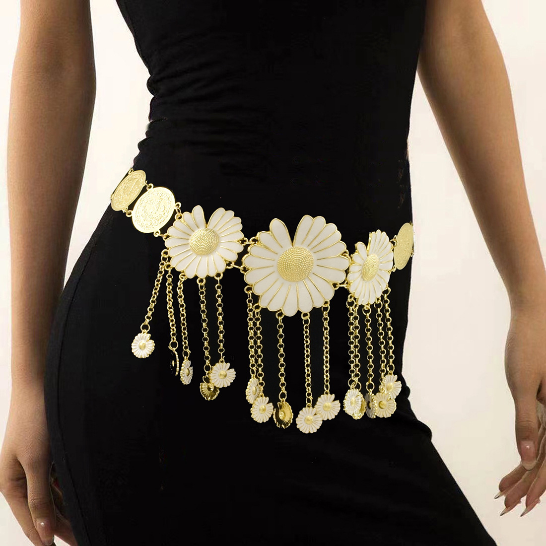 Fashion golden daisy flower waist chain