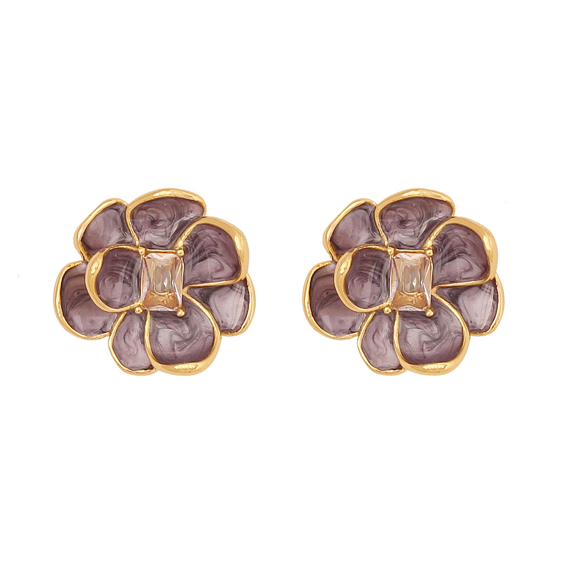 Retro Oil Drop Flower Earrings Stainless Steel Earrings E570