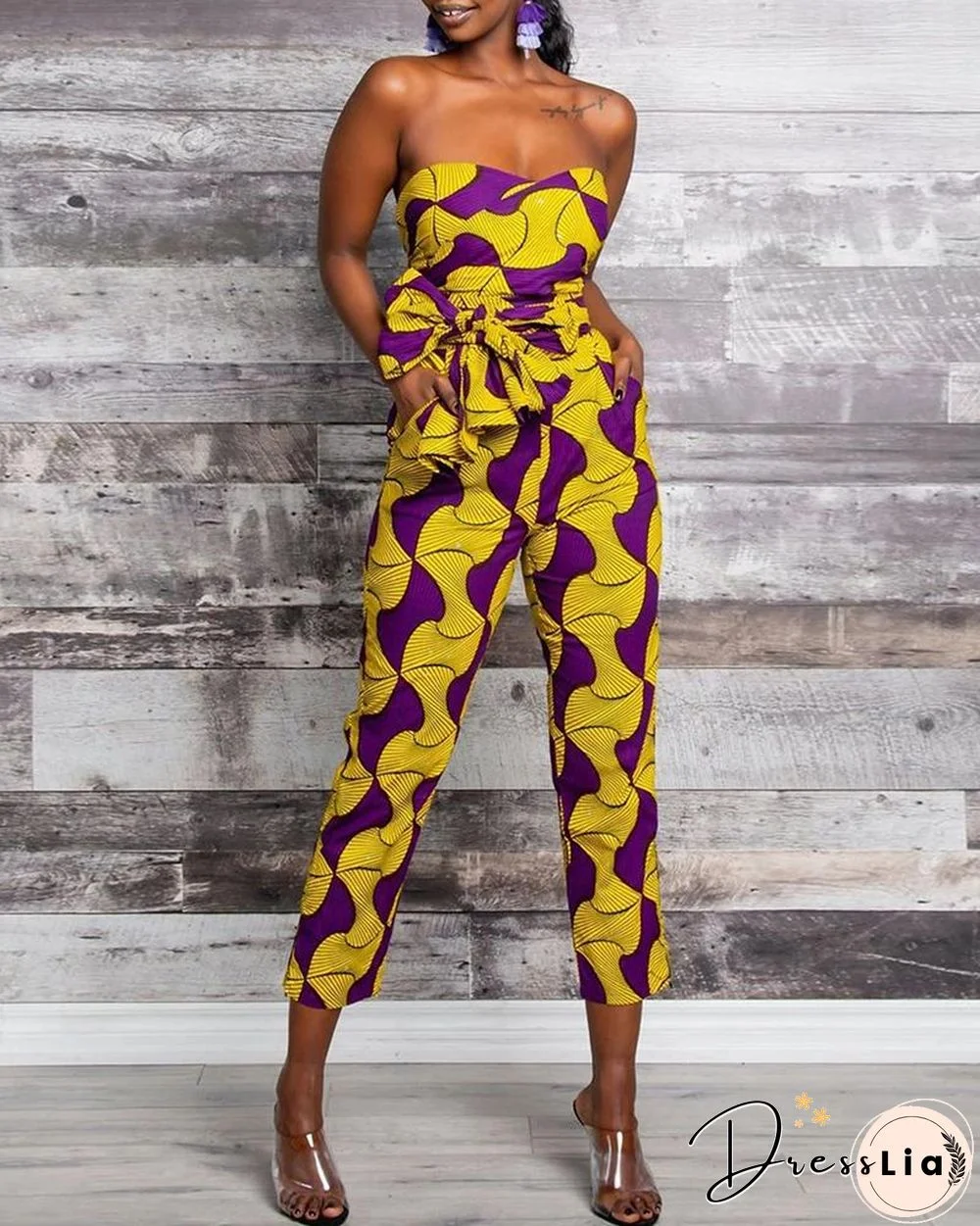 Dashiki Print Multi Wear-way Tight Waist Jumpsuit