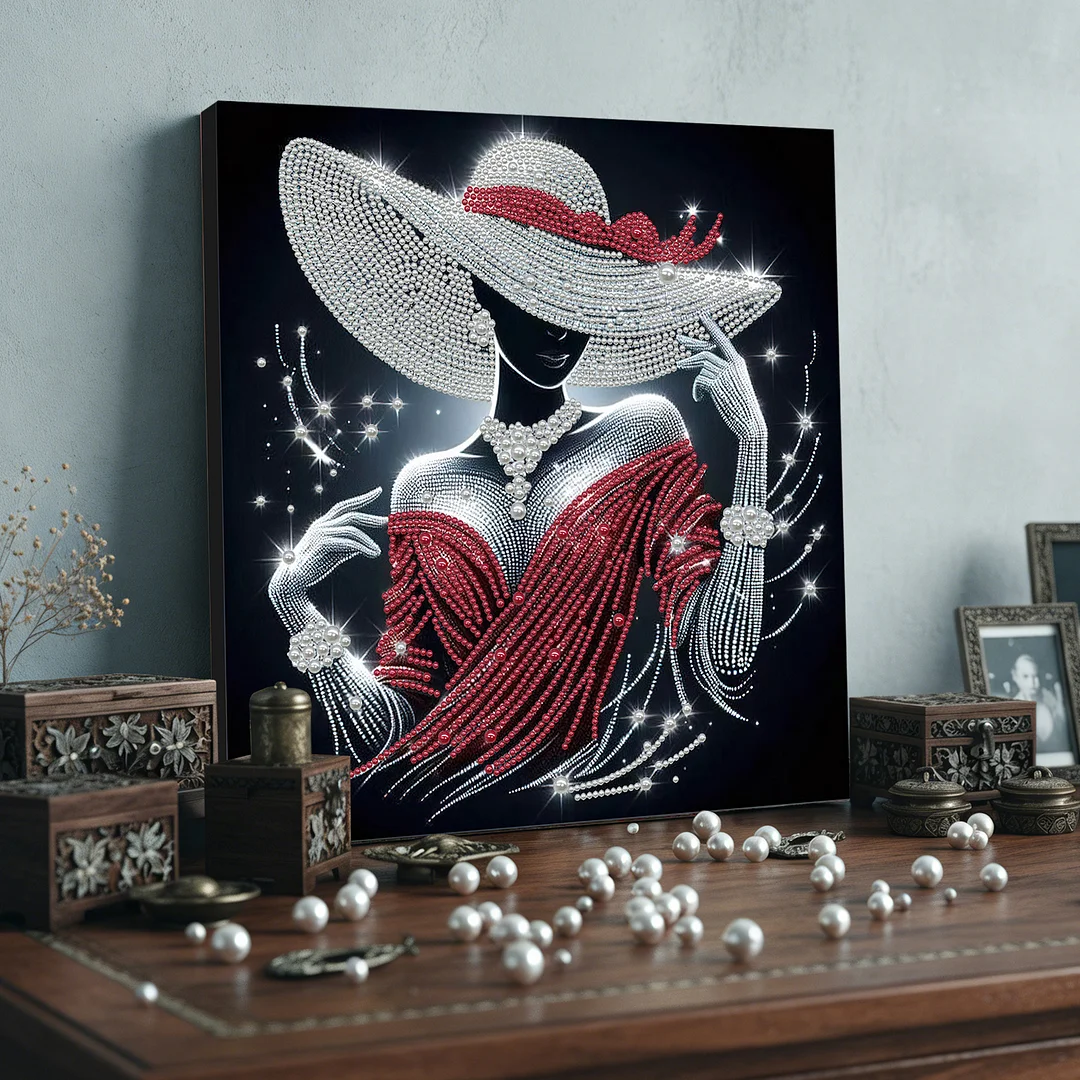 Elegant Lady - DIY Pearl Diamond Art Kit With Frame 30*30cm