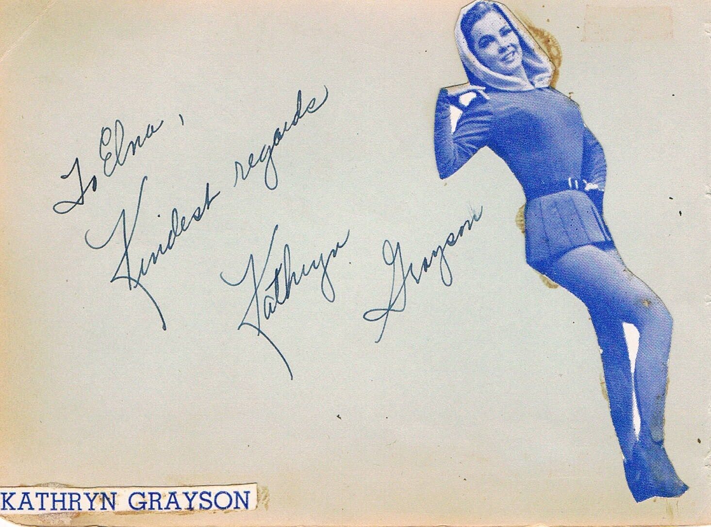 Kathryn Grayson 1922-2010 signed album page 3.75x5