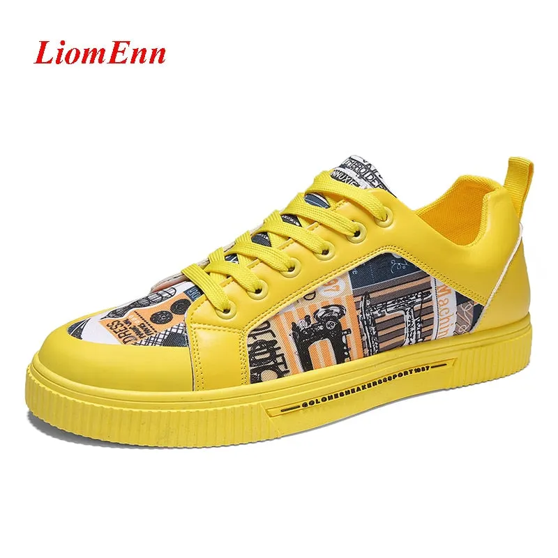Women's Flat Shoes White Tennis Female Graffiti Yellow Sneakers Women Shoes Sport Casual Shoes Man Loafers basket femme size 44