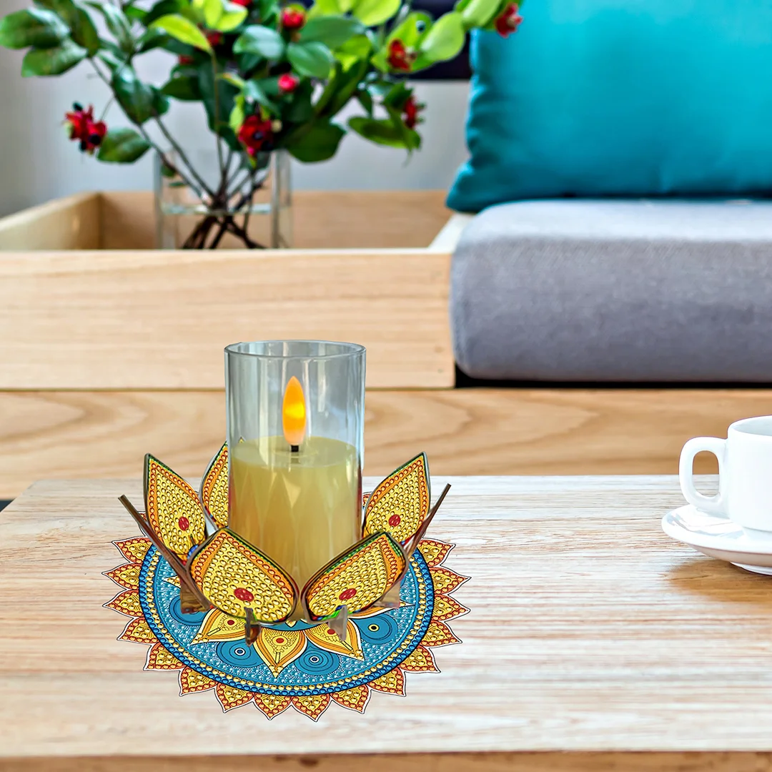 Mandala Lotus-I Acrylic DIY Diamond Painting Candle Holders Without Candles Crystal Painting Tealight Candle Stand Table Centerpiece for Adults Beginners Home Party Decor
