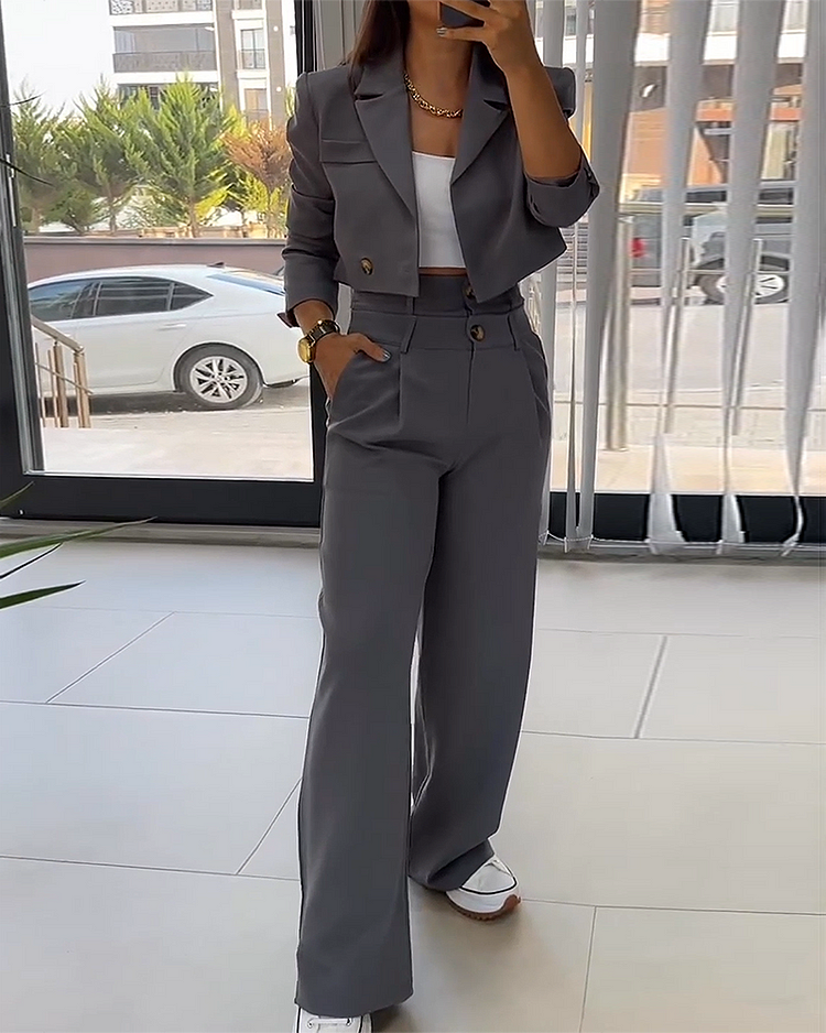 Long-sleeved Blazer, Double-waisted Trousers Two-piece Suit