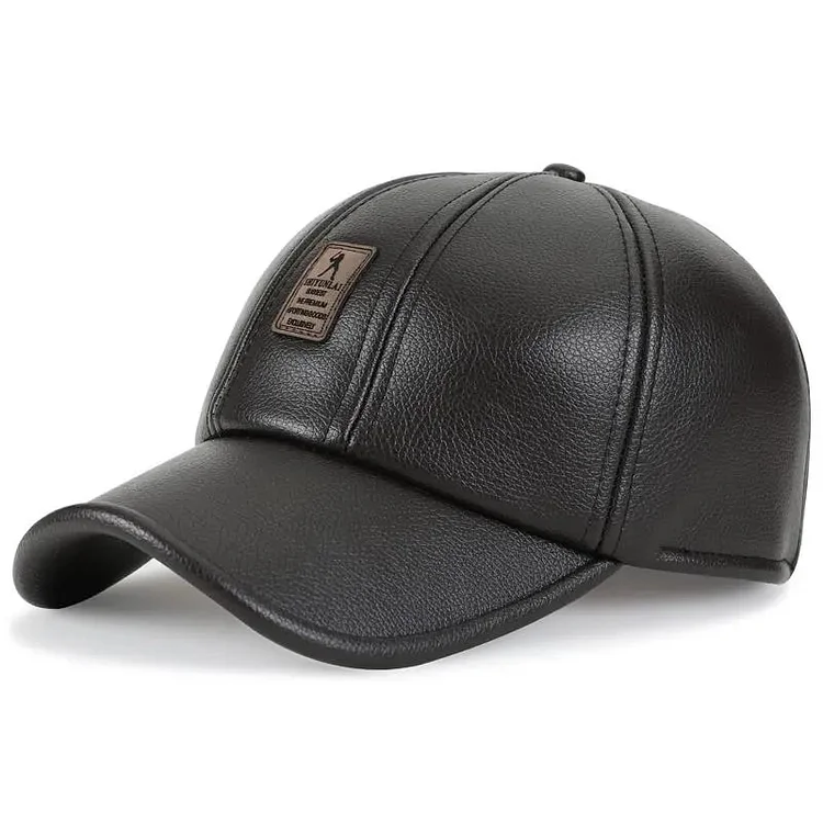 Mens Baseball Cap CasualHat Autumn Winter Velvet Cap Leather Baseball Cap For MenSnapback Womens Hat caps for men