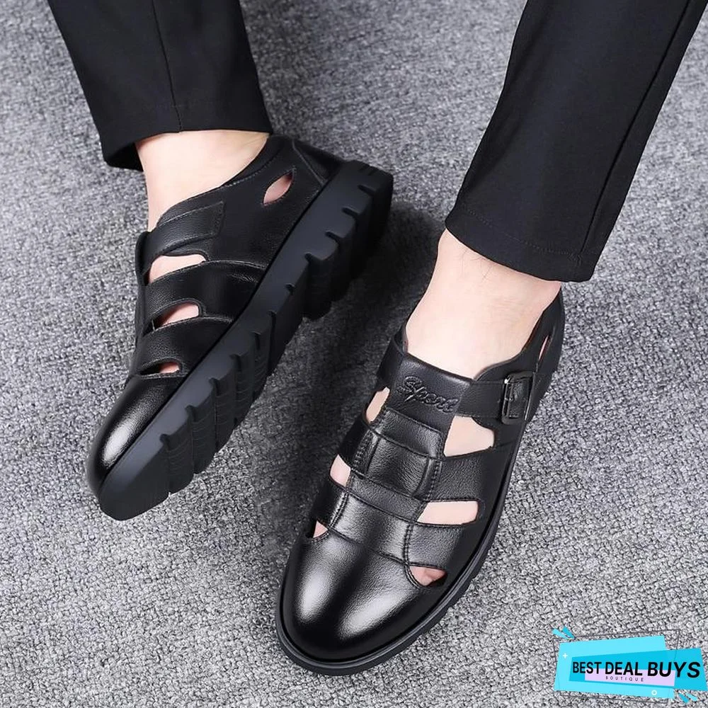 Men's Genuine Leather Sandals Plus Size Oxford Sandal Shoes