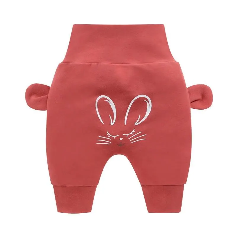 Baby Cute Pants Boys Girl Cartoon High Waist Protection Belly Children Toddler Spring Autumn Winter Newborn Warm Velvet Trousers