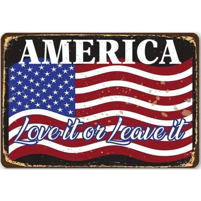 L’Amérique aime ou laisse - plaque en bois et enseignes en étain vintage - 7.9x11.8 / 11.8x15.7inch