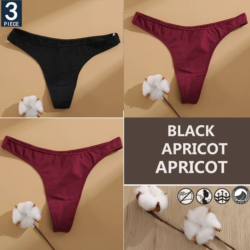 FINETOO 3PCS/Set Cotton Lingerie Women's G-string Underwear 7 Solid Colors Ladies Panties Female Low-Rise Woman's Thong Briefs