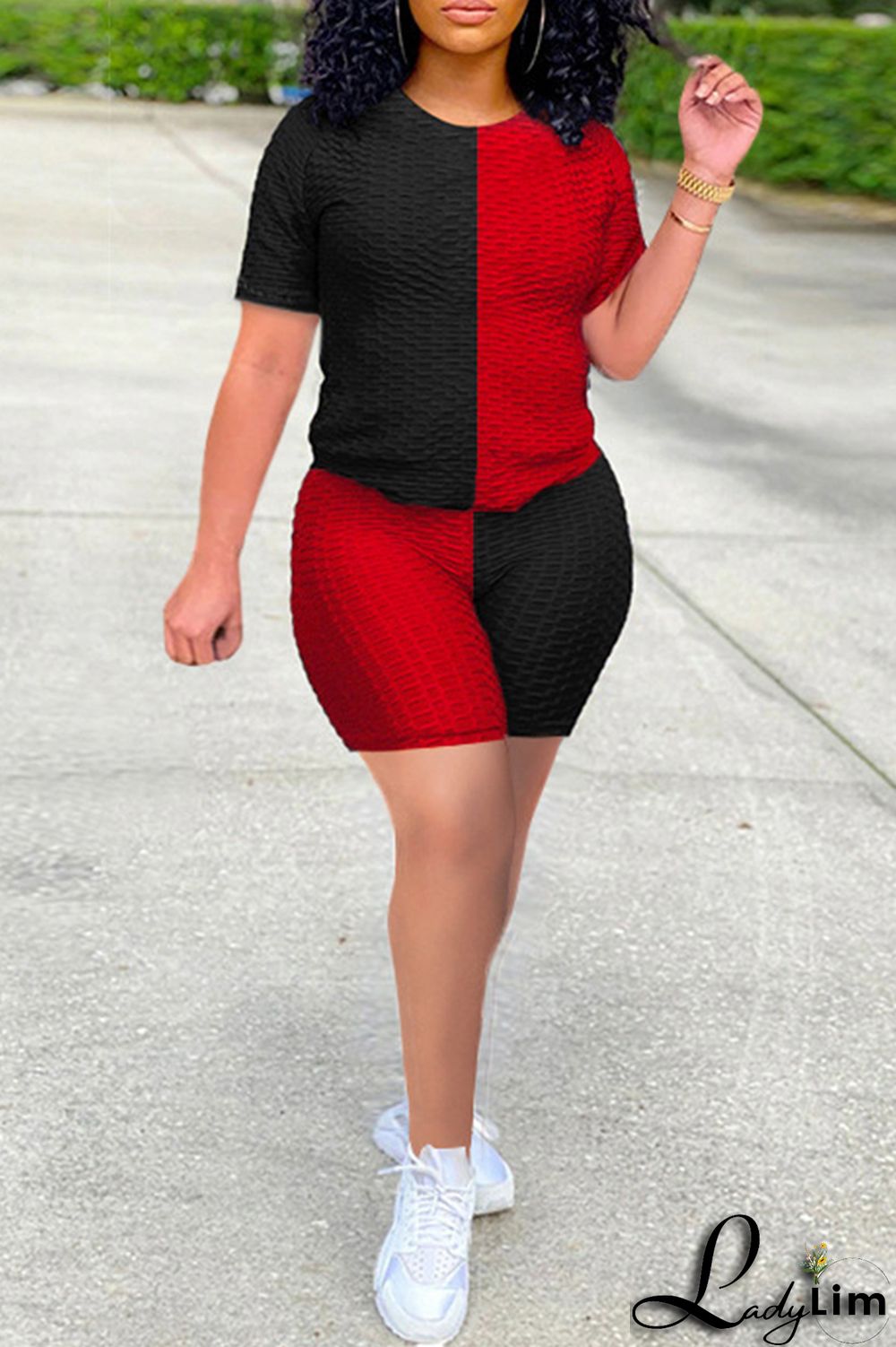 Yellow Grey Fashion Casual Solid Patchwork O Neck Short Sleeve Two Pieces