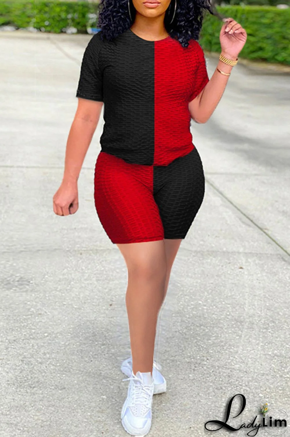 Yellow Grey Fashion Casual Solid Patchwork O Neck Short Sleeve Two Pieces