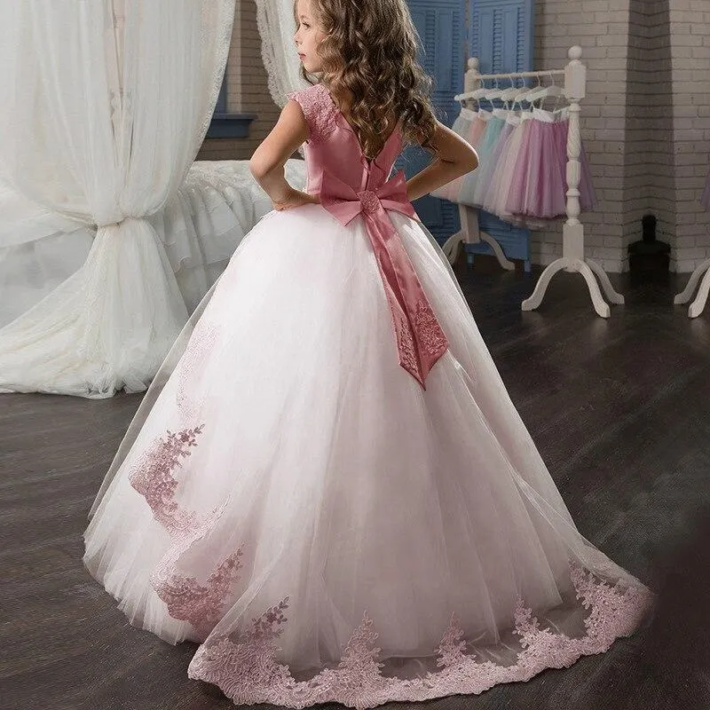 2021 Summer Teenager Bridesmaid Dress Kids Dresses For Girls Children Retro Lace Princess Dress Girl Party And Wedding Dress