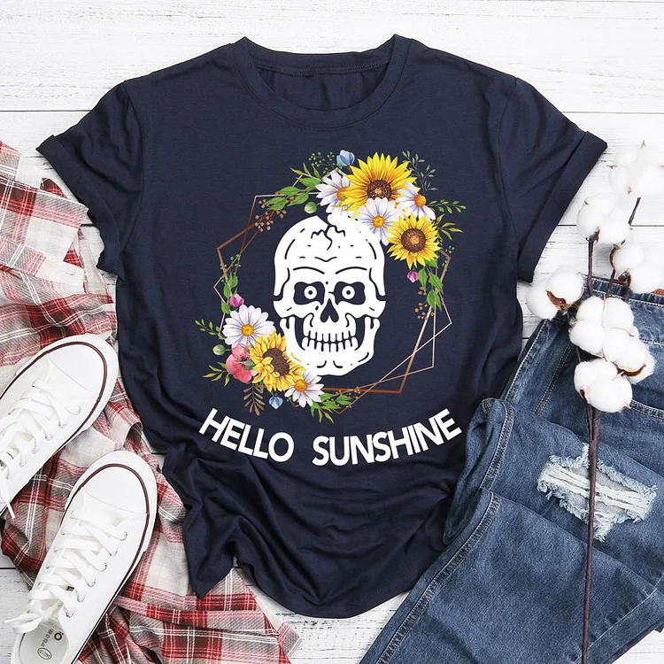 Skeleton Sunflower Loose  T-Shirt Tee-06302-Annaletters