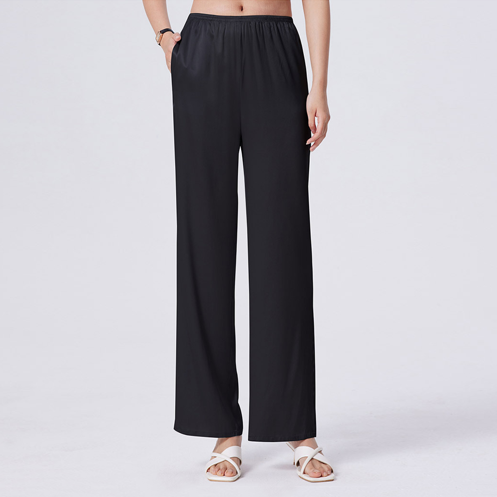 Travel Silk Wide Leg Pants with Stretch for Women REAL SILK LIFE