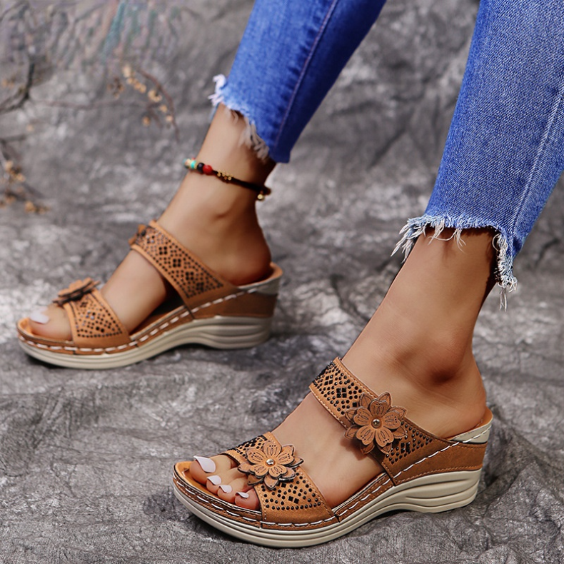 Women Casual Shoes Vintage Flower Fish Mouth Sandals - FREE SHIPPING