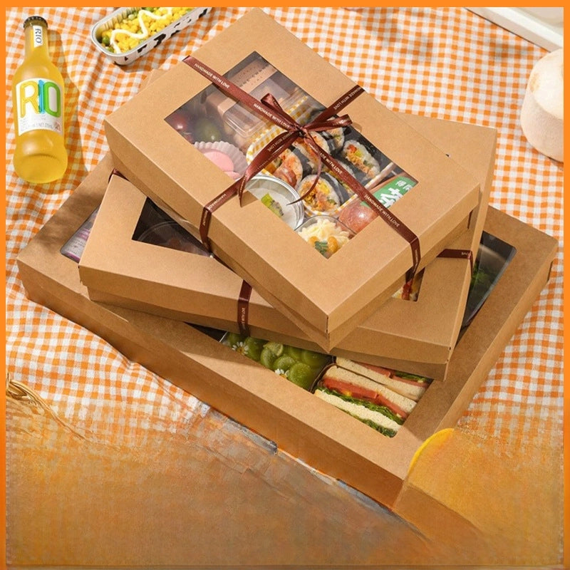 Internet Celebrity Kraft Paper Picnic Box Disposable Lunch Box Outdoor Camping Fruit Bento Sushi Packing Box