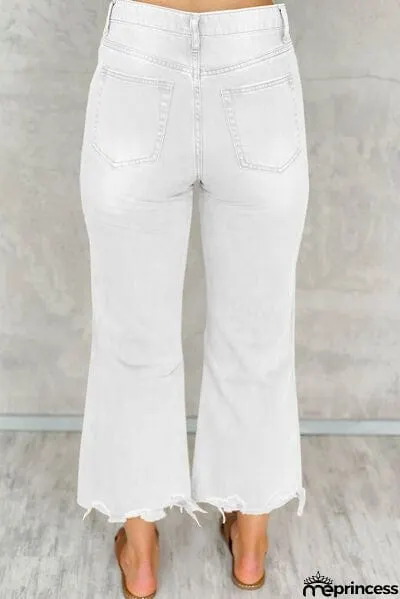 Distressed Raw Hem Jeans with Pockets